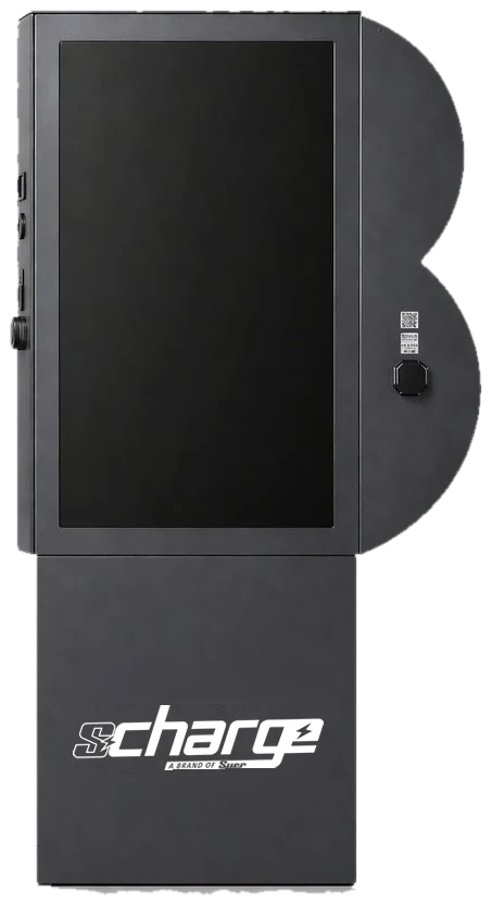 S-Charge SIRIUS: AC-Ladepunkt mit 55-Zoll-Outdoor-Display, freigestellt